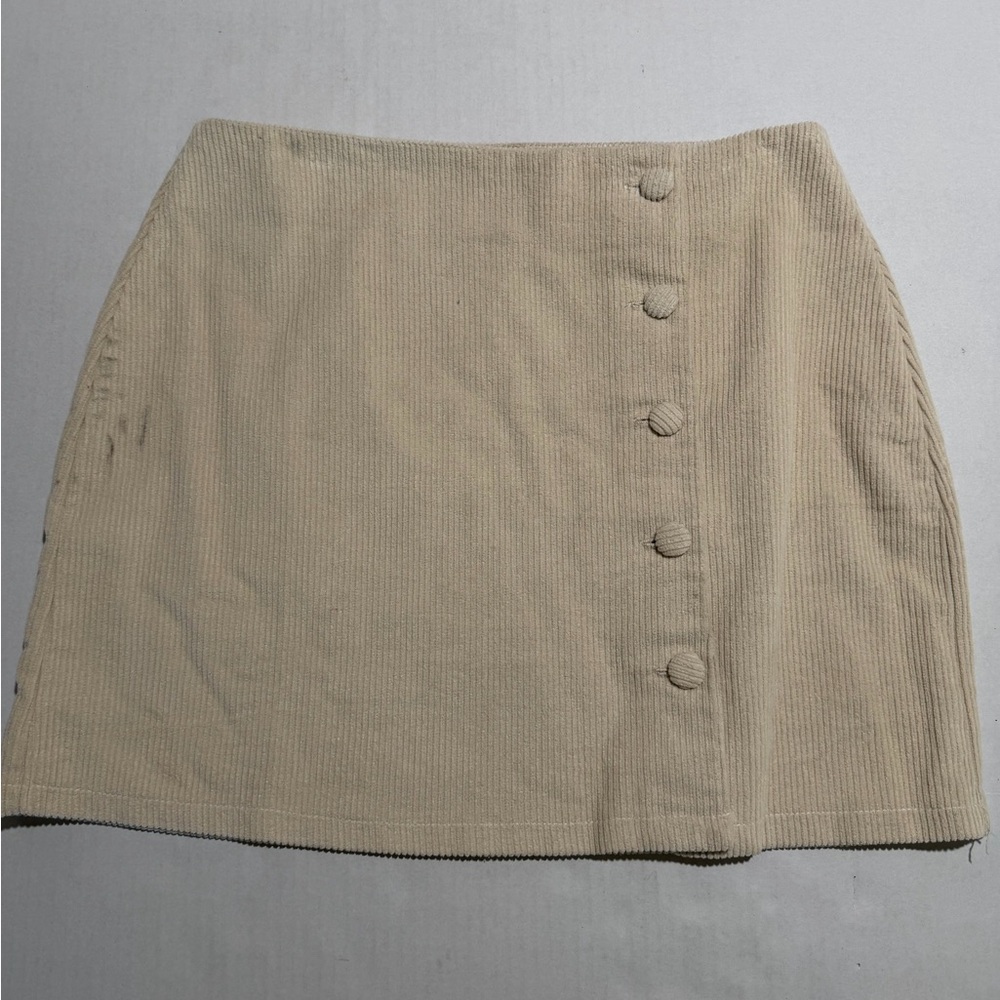 lulus brand beige corduroy skirt with buttons, women's large #1342 - Picture 1 of 5